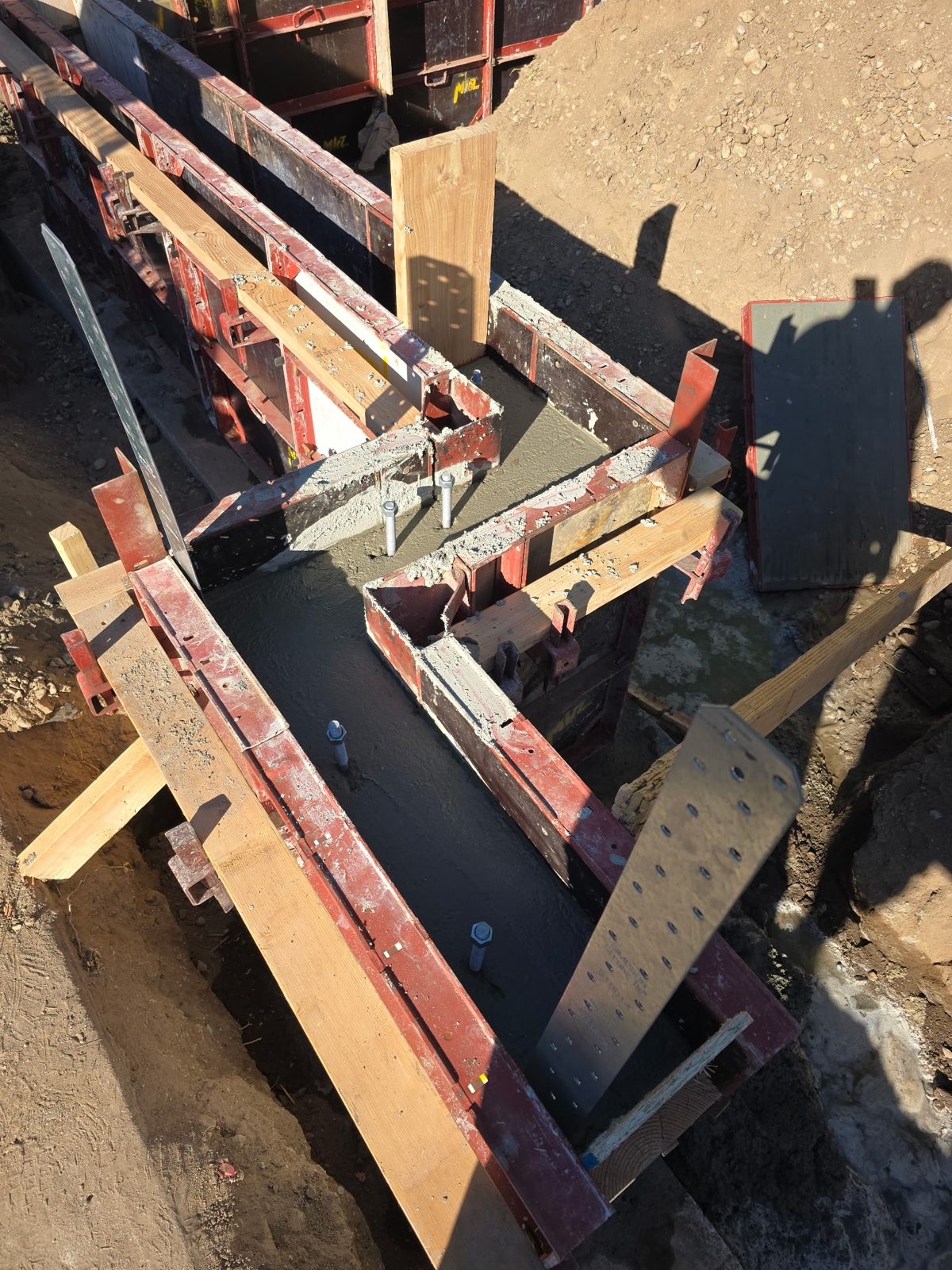 Footing forms with anchor bolts set