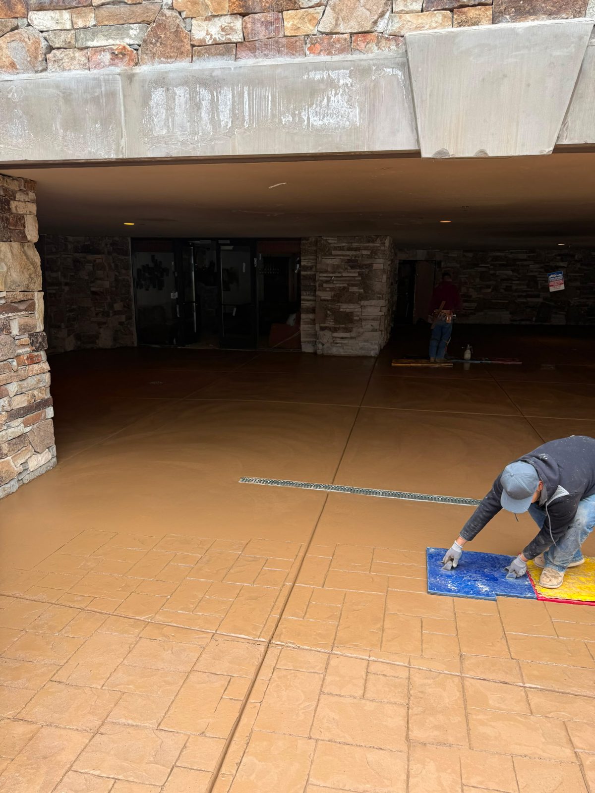 Stamped and colored concrete at a commercial entry